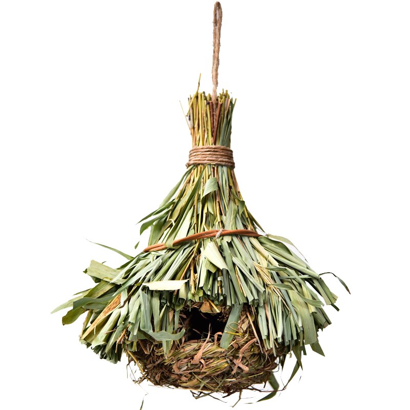 1PC Natural Khaki Straw Bird Nest Handmade Birdhouse Parrot Hanging Cave Woven Bird Cage Home Yard Decoration Small Pet Supplies: A