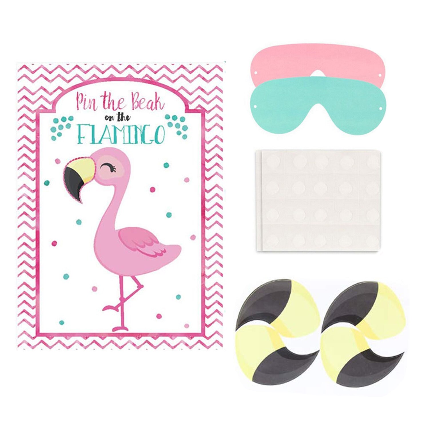 Besegad Grappige Pin de Snavel op de Flamingo Game met Poster Eye Maskers Snavel Stickers Dot Lijmen voor Kids Volwassenen feestartikelen