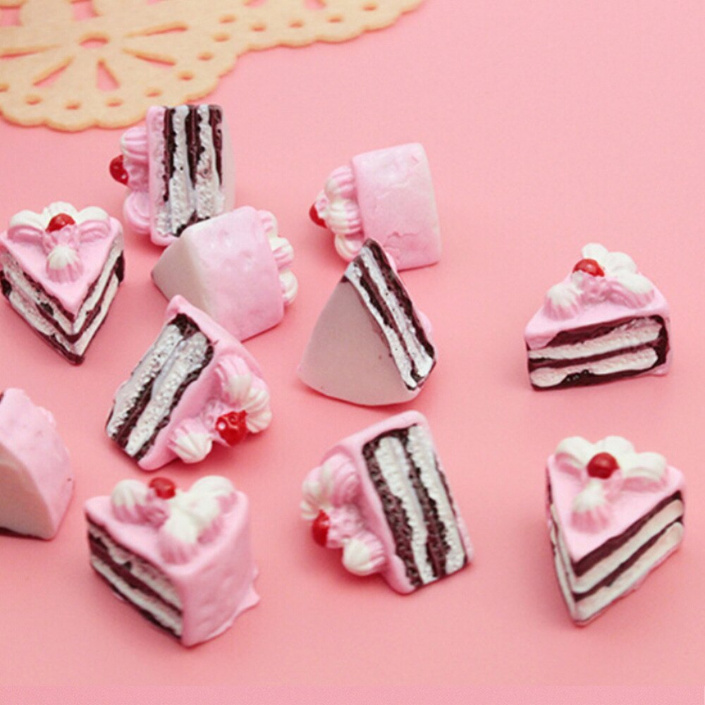 10Pcs Leuke Kawaii Plat Diy Miniatuur Kunstmatige Nep Voedsel Cake Resin Cabochon Decoratieve Craft Speel Pop