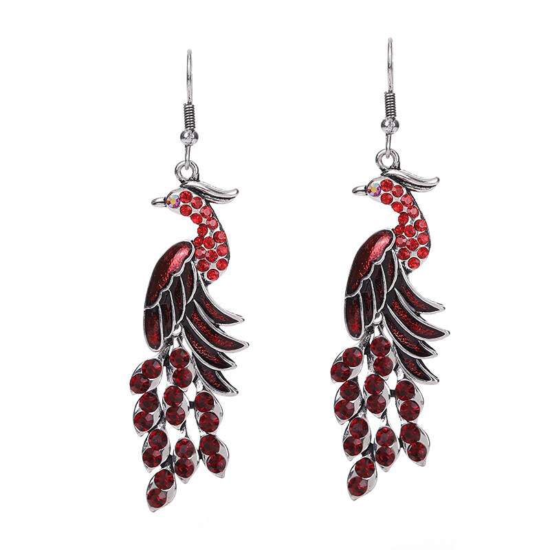 Niebieski Rhinestone etniczne kolczyki paw indyjska biżuteria w stylu Vintage srebrny kolor kryształu dynda wiszące kolczyki dla kobiet Pendientes