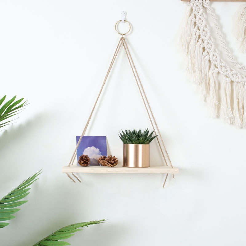 Étagère murale flottante décorative pour la maison, balançoire en bois, corde suspendue, montage d'intérieur, pot de fleurs pour plantes, décoration d'extérieur