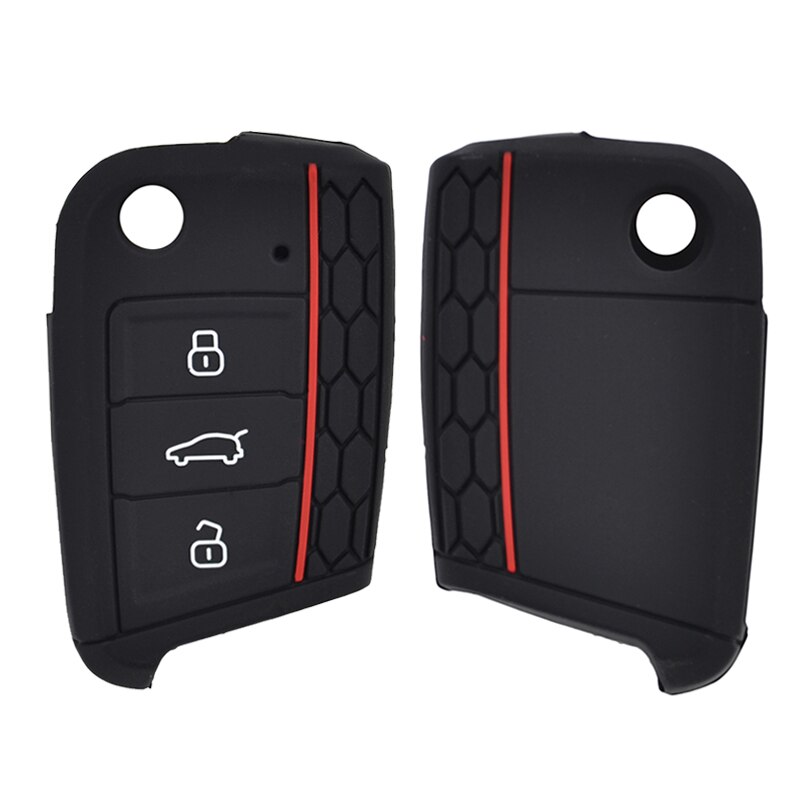 Silikon nyckelfodral för vw polo golf 7 tiguan för skoda fabia octavia karoq för seat ateca leon fjärrkontroll fob nyckelskydd: Svart