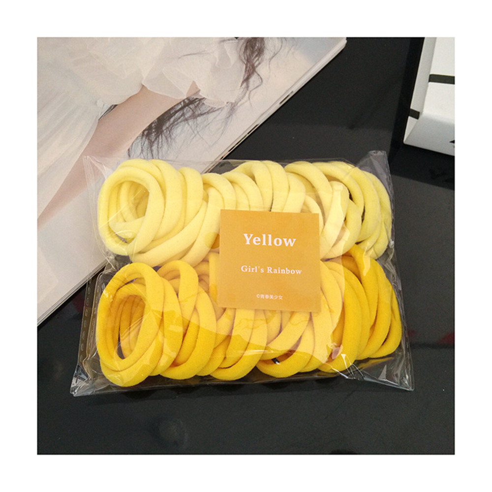 50/- piece set of women's/girls 4cm 2cm nylon elastic hair bands, ponytail holders, rubber bands, scrunchies, headbands, hair accessories: Yellow