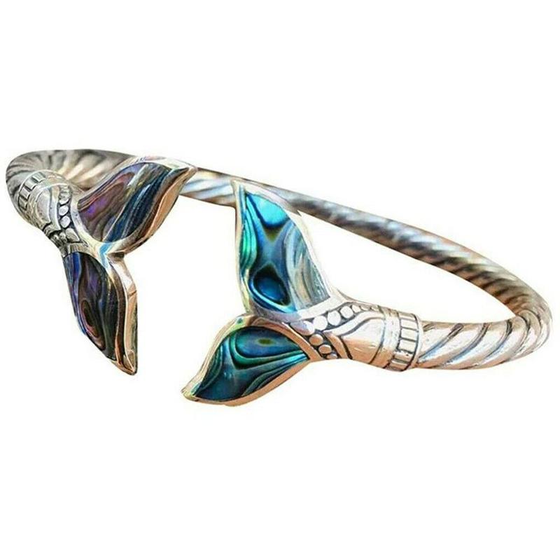 Abalone Shell e Mermaid Tail Bangle Bracelet catena a mano aperta regolabile per donna ragazze Trendy Creative Beach Jewelry Gift: Default Title