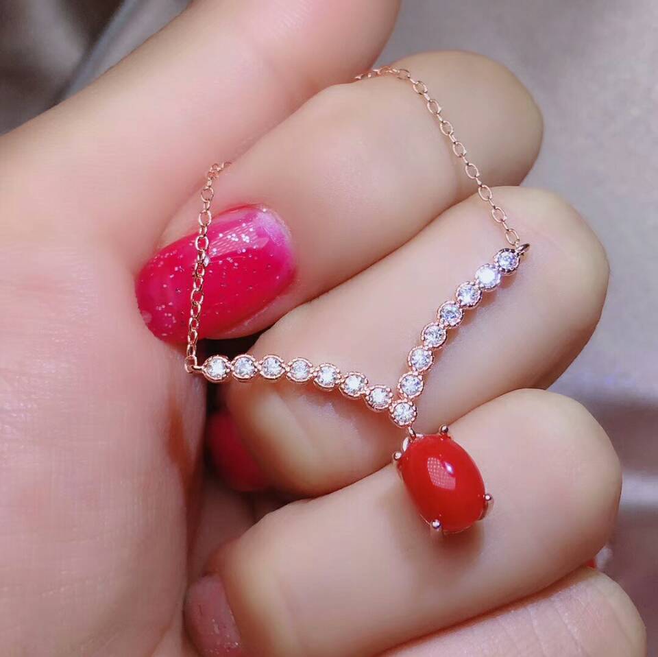 MeiBaPJ Naturale Del Corallo Rosso Insieme Dei Monili Del Fiore 925 Anello in Argento Puro Pendente Della Collana 2 Vestiti Multa Monili di Cerimonia Nuziale per Le Donne