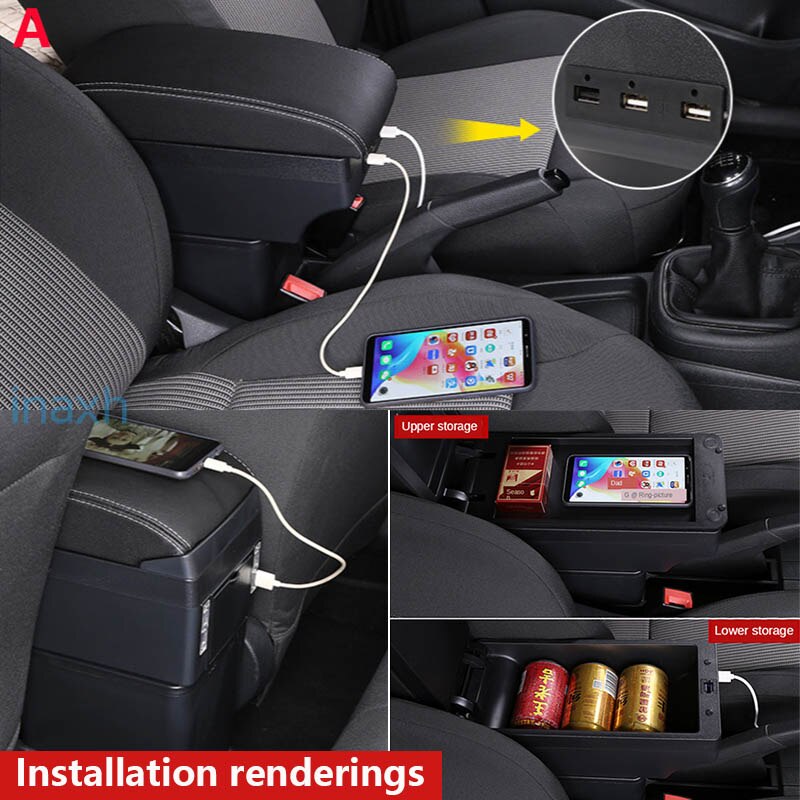 For Hyundai I20 Armrest Interior Parts special Retrofit parts Car Armrest Center Storage box with USB LED light