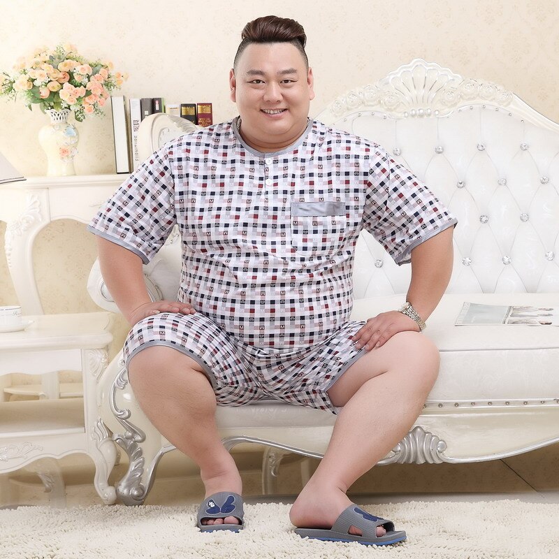 2022 Men&#39;s Summer Cotton Big Size Pajamas Male Extra Large Sleepwear Set Thin Fabric Short Sleeve