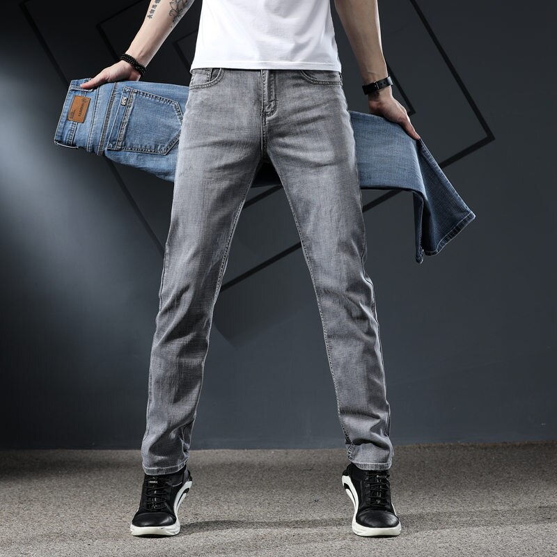 Zomer herfst business casual klassieke stijl denim broek heren zwart blauw grijs broek heren stretch-fit jeans