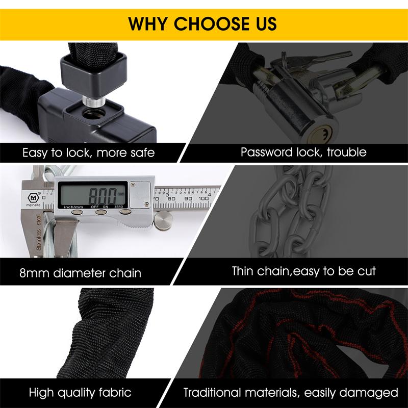WEST BIKING Bicycle Lock Safety Anti-theft MTB Road Bike Chain Lock with 2 Keys Scooter Electric E-Bike Cycling Accessories