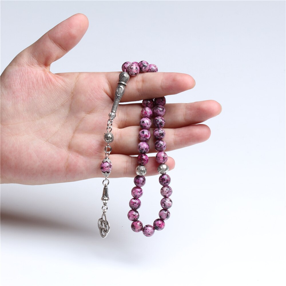 Atacado rosa pedra muçulmano rosário 33 8mm oração islâmica grânulos borla tasbih