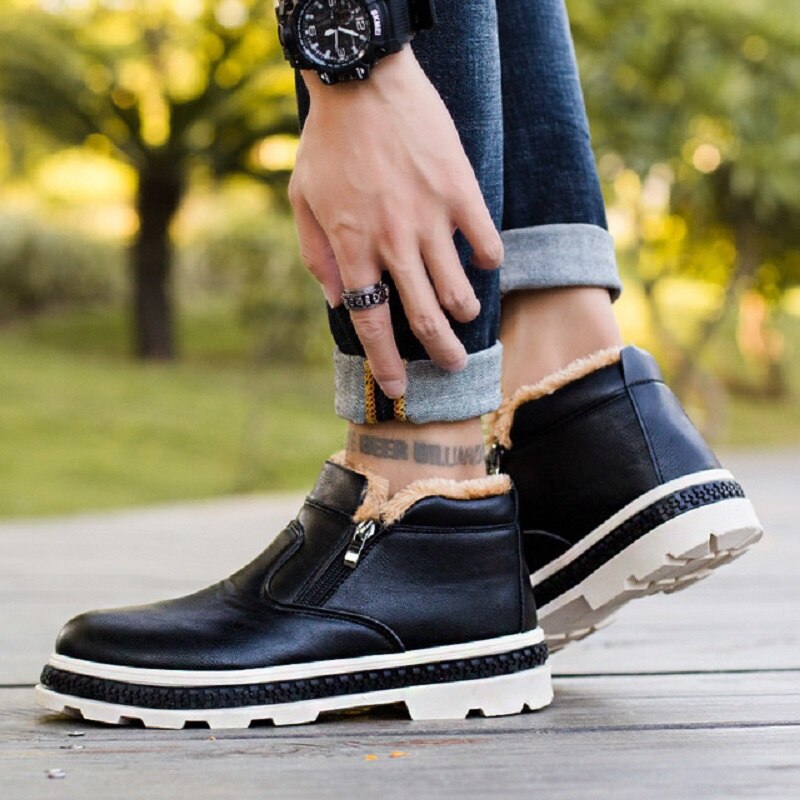 Martin boots heren winter fluwelen gevoerde warme sneeuwlaarzen outdoor tube tooling laarzen hoge laarzen: Zwart / 42