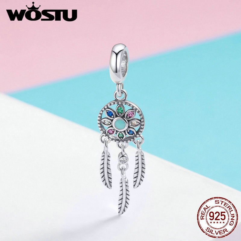 WOSTU 100% 925 Sterling Silver Beautiful Dream Dangle Charms Fit Bracelet & Necklace Pendant Delicate Jewelry FIC961