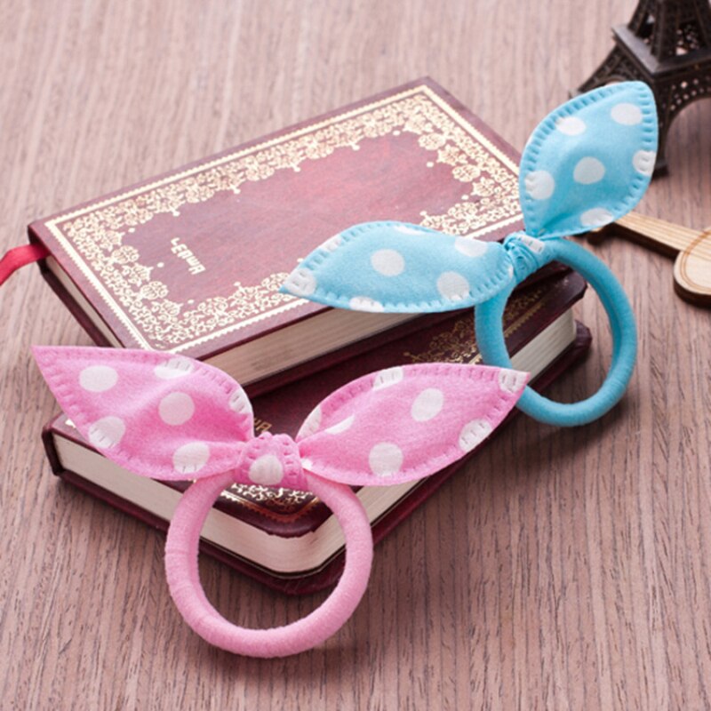 10Pcs Kinderen Elastische Haarbanden Kids Kleurrijke Haaraccessoires Meisjes Nylon Boog Konijn Oor Paardenstaart Ringen