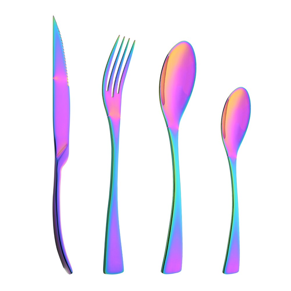 Zilverwerk 4 Stks/set Bestek Set Mes Vorken Lepels Diner Set Keuken Spiegel Servies Set 304 Roestvrij Staal Servies Set: Rainbow