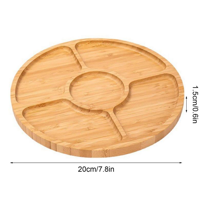 Houten Verdeeld Dienbladen Voedsel Dienblad Met 5 Dining Grids Ronde Dienblad Serveren Gerechten Perfect Voor Partijen