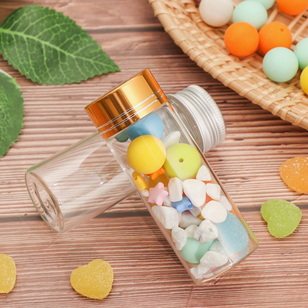 5Pcs Small Drift Bottle Glass Jars Decor Aluminum Cap Bottle Rainbow Wishing Bottle DIY Containers Mini Message Vials Ornaments