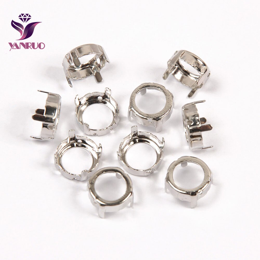 Yanruo redondos strass garra configurações de prata chapeamento de costura de alumínio cristal grânulos base pedestal quadro: Silver / 12mm 50Pcs