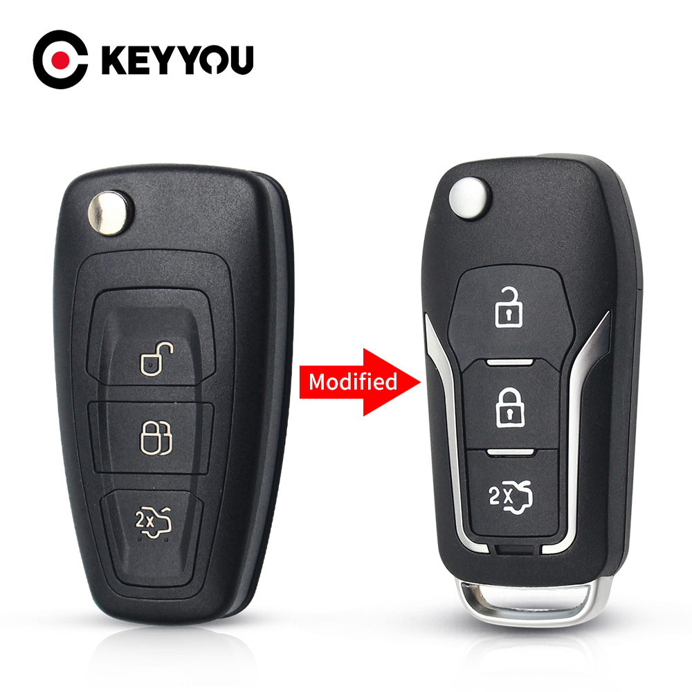 Keyyou Gewijzigd Flip Vouwen Afstandsbediening Sleutel Shell Voor Ford Focus 3 Fiesta Sluit Mondeo C Max Fob 3 Knoppen smart Key Case