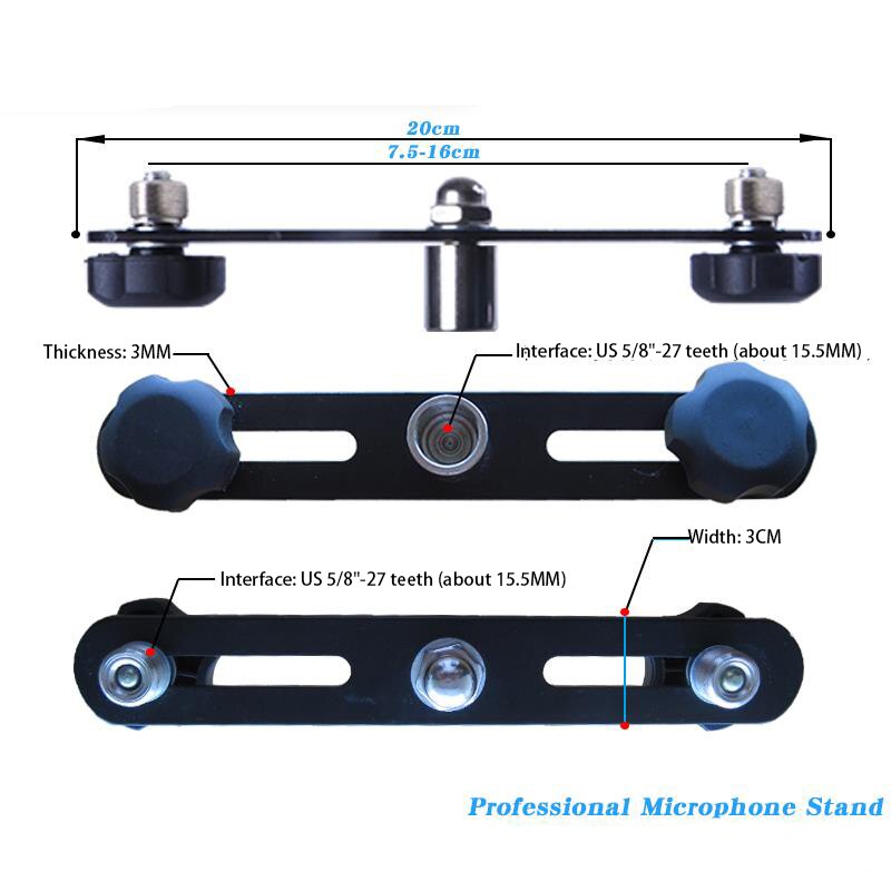 FELYBY Mikrofon Bar Dual Mic Halfter Mikrofon Stereo Bar Schwarz T-Bar Halterung Mit Doppel Mikrofon Halterungen