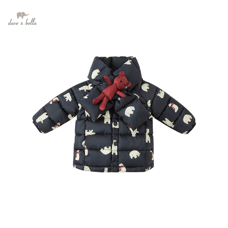 DBS20015 Dave Bella Winter Baby Jongens Cartoon Capuchon Gewatteerde Jas Kinderen Jongen Tops Baby Peuter Bovenkleding Met Een Sjaal