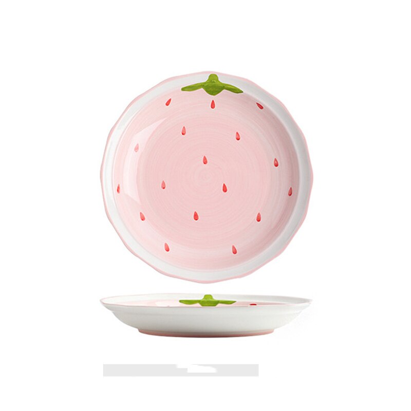 Ceramic Dinnerware Set Pink Dish Soup Spoon Noodle Plate Mug Food Bowl Girls Favor Easily Clean Home Use 1 Pcs Strawberry Style