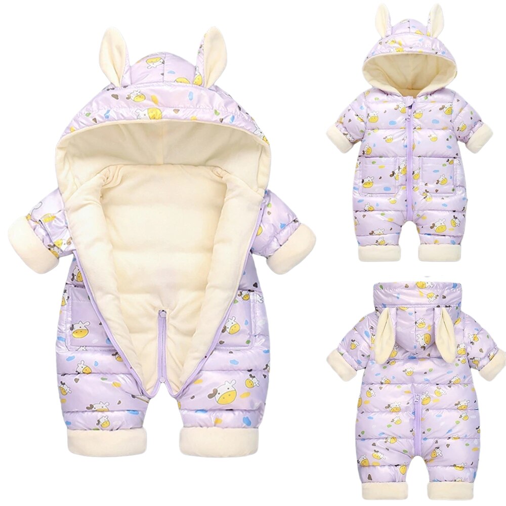 Pelele cálido para bebé, ropa gruesa de algodón con capucha, mono de dibujos animados para niño y niña de 0 a 24 meses, otoño e invierno, novedad de