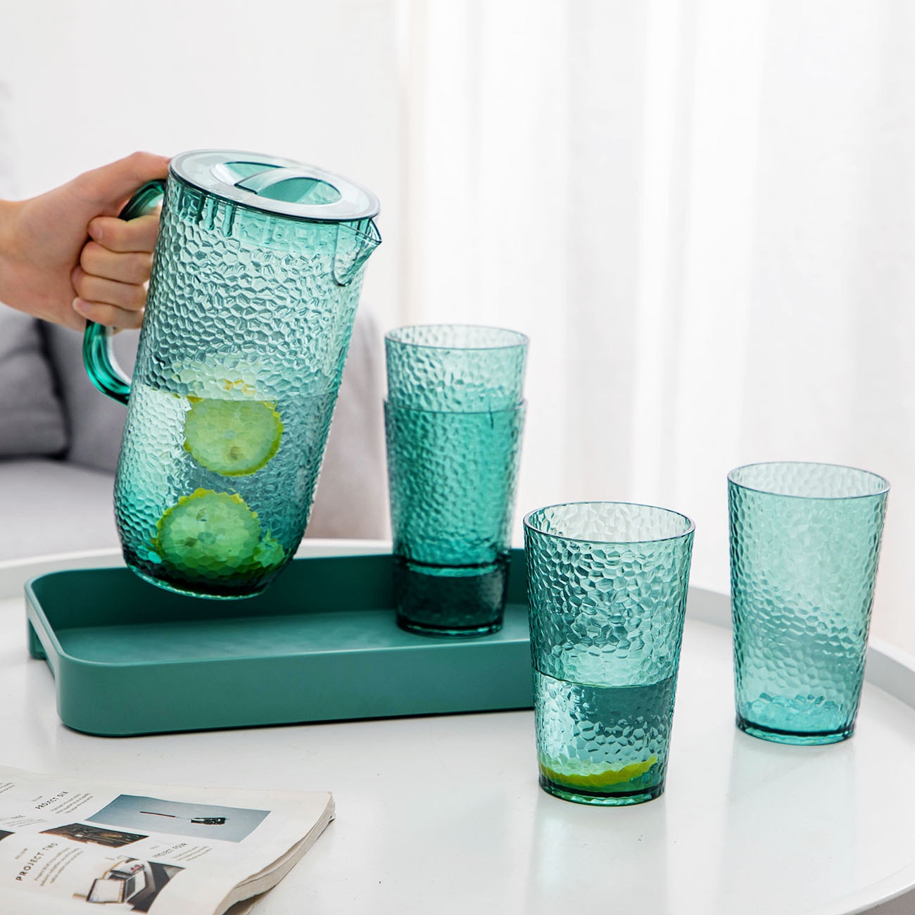 1950ml Plastic Juice Water Bottle Jug Drinkware Large Bottle Pot with Lid Water Dispenser Container Green Cup Mug