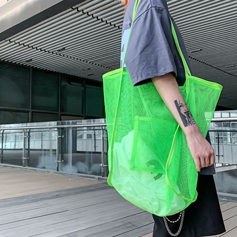 Vrouwen Mesh Strandtas Extra Grote Strandtas Bakken Voor Holding Strand Speelgoed Handdoek Kruidenier Picknick Schouder Handtas Boodschappentas