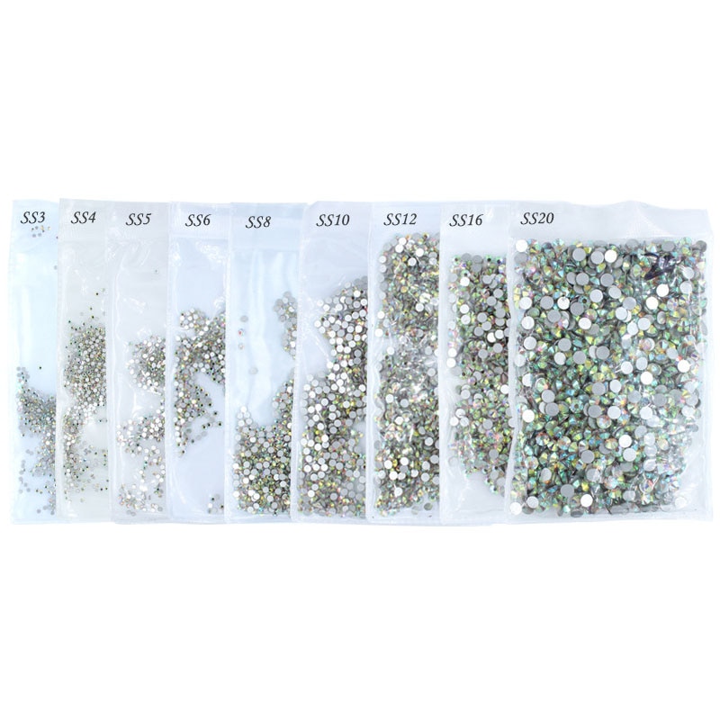 Swarovski – strass en verre à dos plat pour ongles, 1440 pièces, tailles mixtes SS4-SS50, pierres de décoration AB claires pour Nail Art, accessoires de manucure