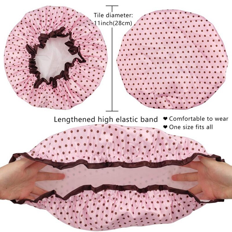 4Pcs Double-Layer Waterproof Shower Cap, Ladies Shower Cap, Elastic and Reusable Shower Cap