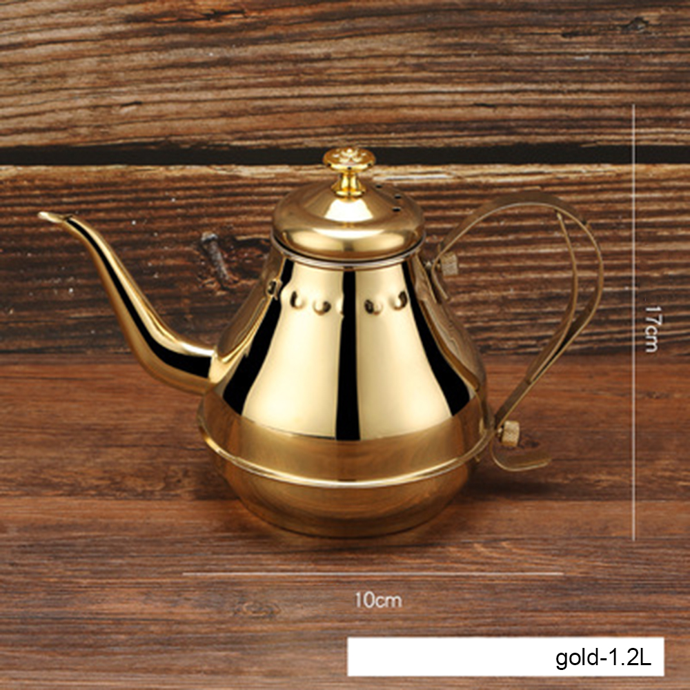 1.2/1.8l rustfritt stål langmunn tekanne kaffekanne vannkoker med tebladinfuser filter kaffetrakter stor kapasitet tekanne: Gull -1.2l