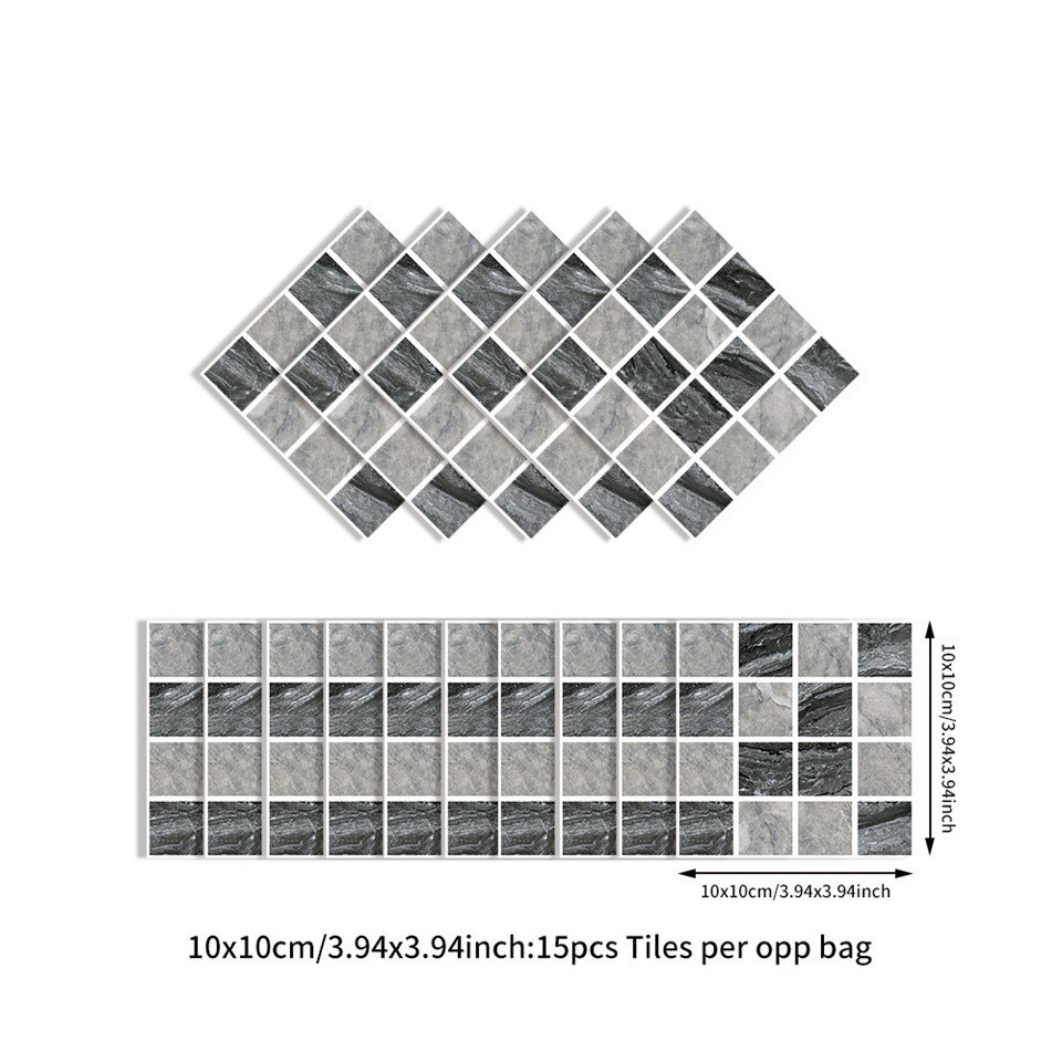 10*10cm*15 stk mosaik vægklistermærker dekorativ krystalfilm badeværelse køkken oliefast selvklæbende vinyl tapet hjem: Sj -02