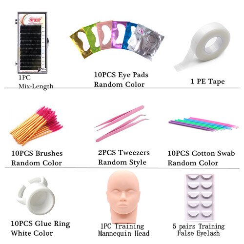 NEWCOME Individual Eyelash Extension Training Kit Practice Mannequin Head Set False Eyelash Grafting Makeup Tools: Set 2