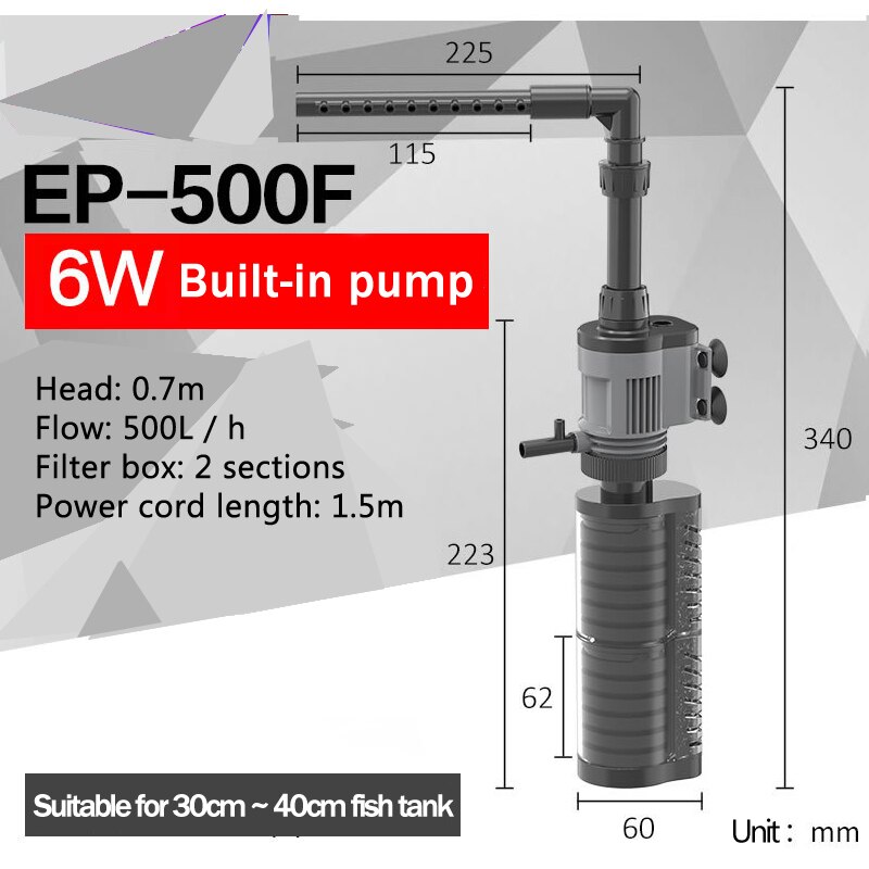 Internal Aquarium Filter Pump Submersible Fish Tank Water Pump Filter Wave Surf Circulation Oxygen Pump goldfish: 6W