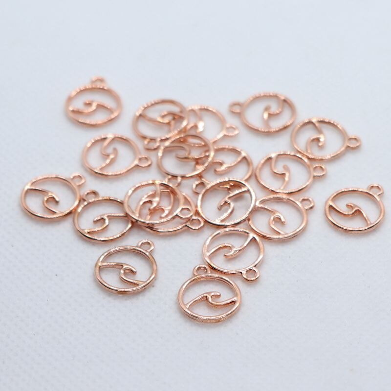 50pcs Alloy Rose Gold Ocean Wave Charms Round Pendants 12x14mm DIY Jewelry Findings