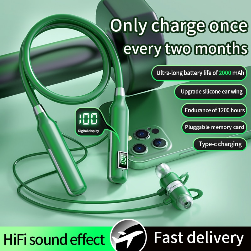 BT7 Wireless Headphones Bluetooth 5.3 Neckband Earphones Magnetic Sports Waterproof Earbuds Headset With Mic SD Card Mode