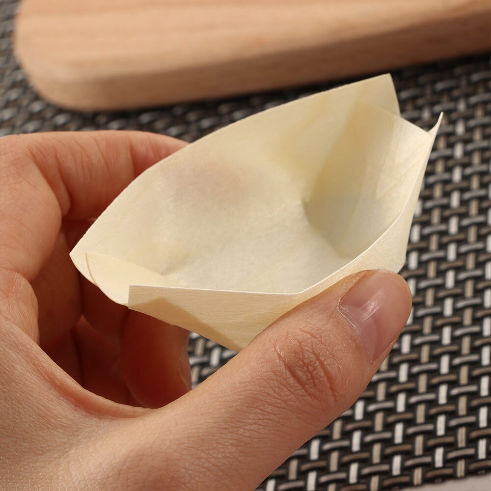 50Pcs Sushi Sushi Houten Boot Natuurlijke Bamboe Wegwerp Kajak Salade Dessert Grenen Cake Boot Snack Kom Mat Sushi Plaat lade