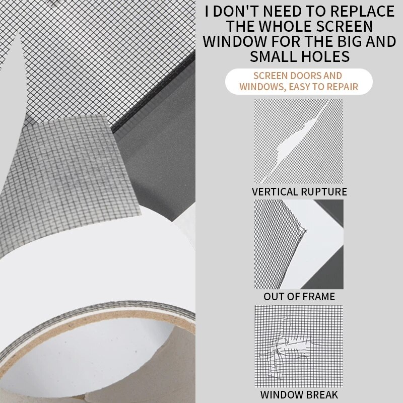 Cinta adhesiva para reparación de pantalla de ventana y puerta, pegatina antiinsectos, mosquitera, parche adhesivo, 5M