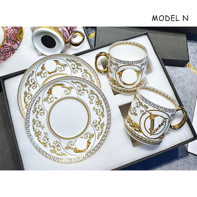 Tea Cup Coffee Cup Saucer Couples Mugs Set Drinkware European Palace Gold Rim Coffee Cup Bone China Hand-painted Head Style