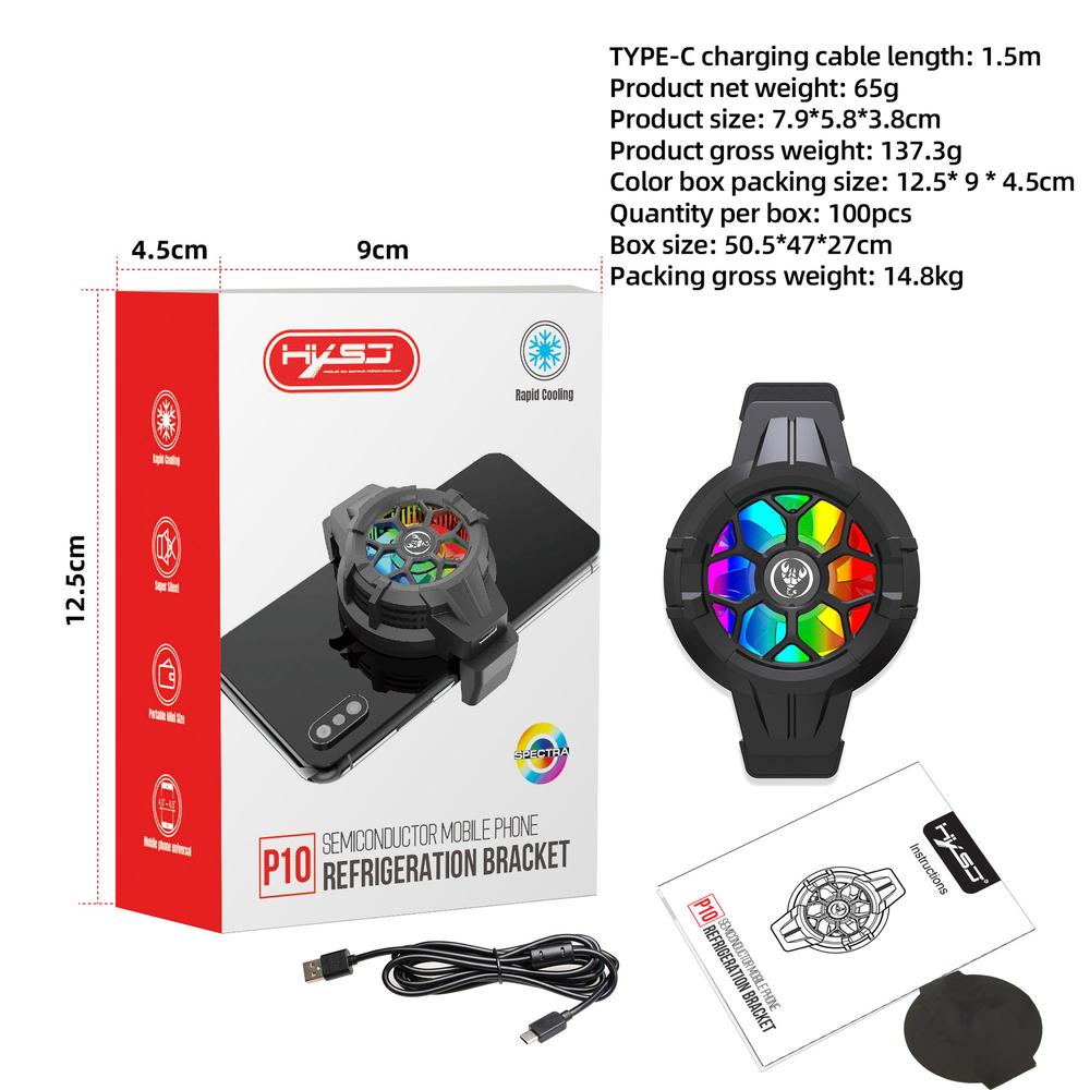 Universal Mobile Phone Radiator Colorful Lights Retractable Back Clip Cooling Fan Heat Sink Game Cooler for 4-6.5 Inch Phones