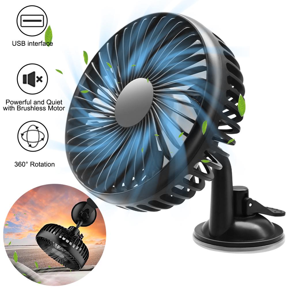 3 Style USB Car Fan Suction Cup Car Seat Back Single Head Car Fan 12V24V Universal Large Wind Three Speed Control USB Car Fan