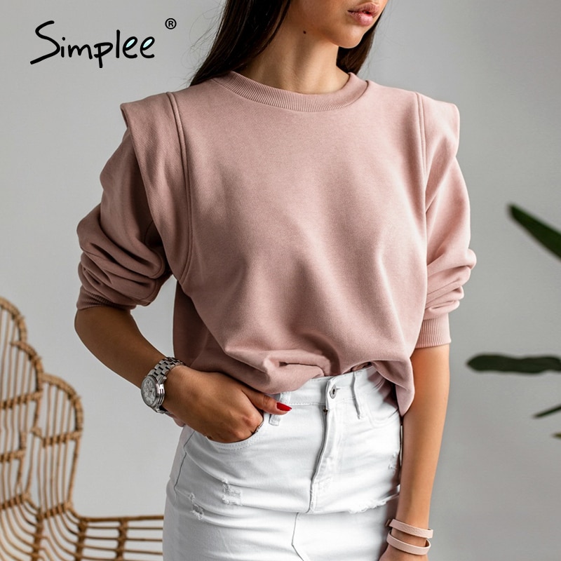 Simplee – sweat-shirt rose décontracté à manches longues pour femme, haut à capuche surdimensionné, ample, collection automne-hiver