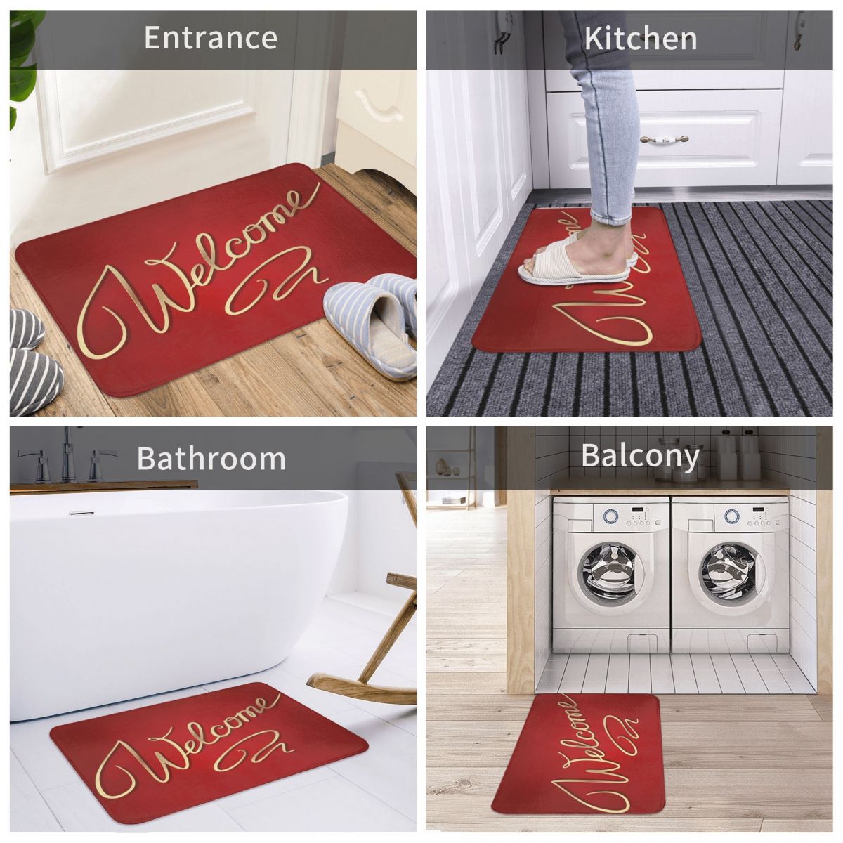Welcome Lettering Doormat Bedroom Welcome Polyeste Kitchen Door Floor Carpet Red Christmas Absorbent Floor Rug Door Mat Foot Pad