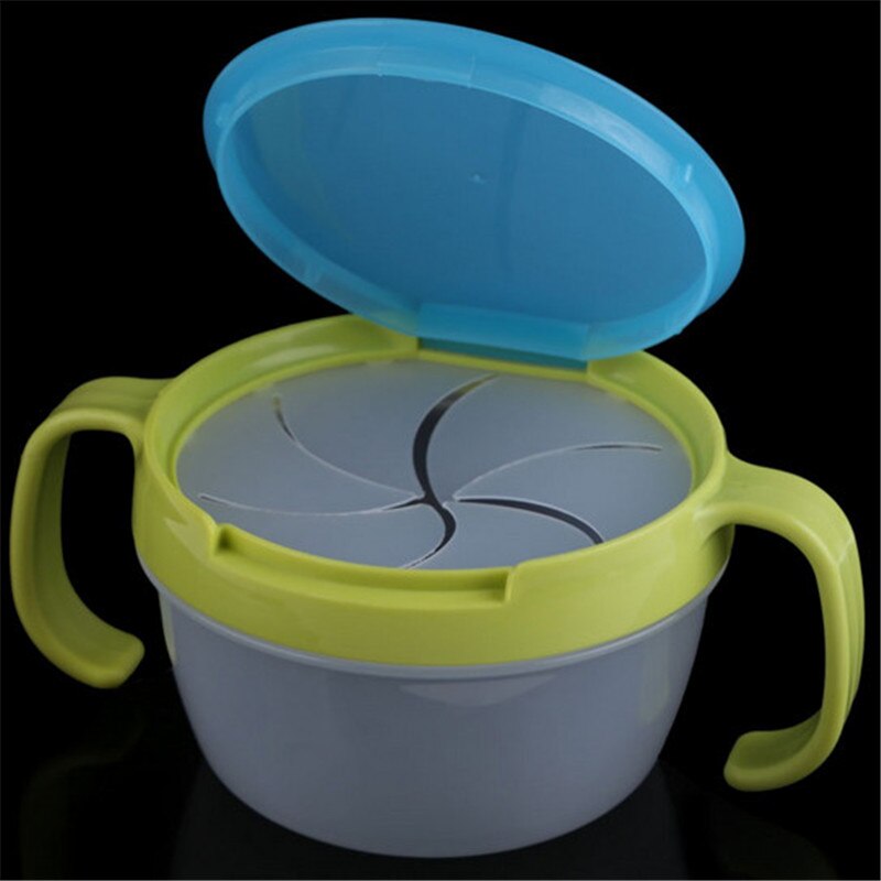 Kids Food Snacks Cup Candy Biscuit Anti Spill Storage Holder Tank Non Spilling Dish Bowl Cup With Cover Handle for Baby Feeding: Green Blue Bowl