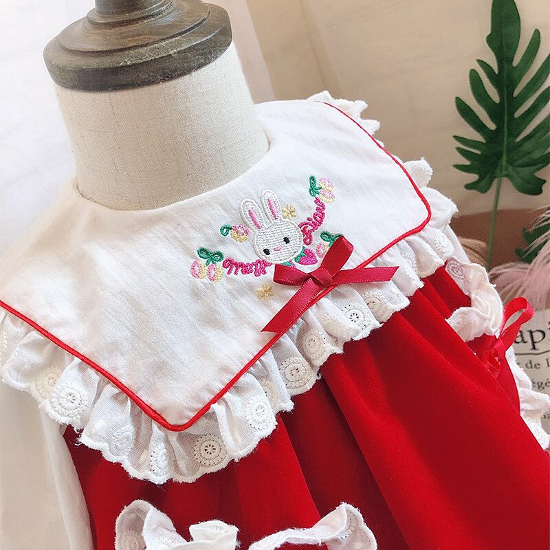 Gilrs Sweet lolita dress Kids vintage baby costume kawaii dress for children Red bow dress Halloween costume for Kids