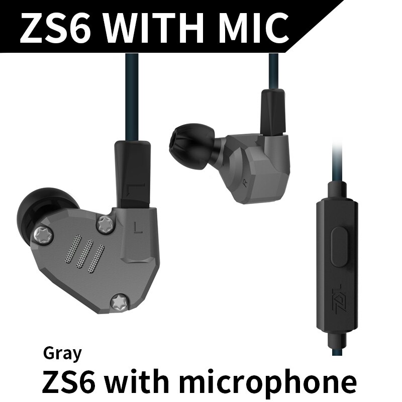 KZ-Auriculares con controladores 2DD + 2BA, monitores estéreo HIFI, deportivos, con tecnología híbrida, cancelación de ruido, para juegos, KZ ZS6 8: Gray Mic