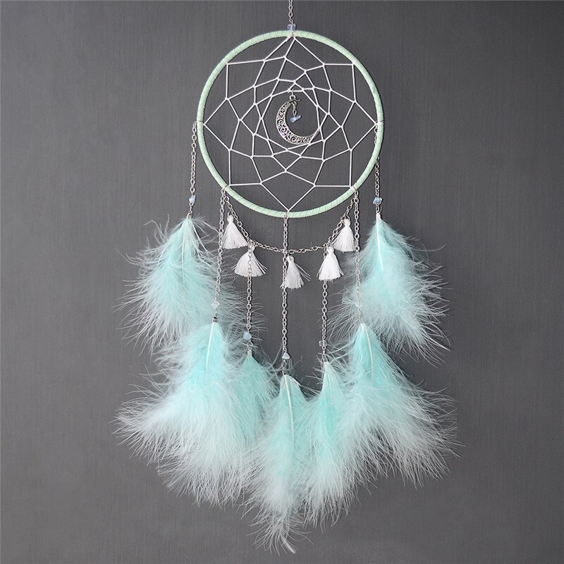 1 Pc Dream Catcher Led Handgemaakte Veren Nachtlampje Opknoping Thuis Kamer Decoratie Baby Muur Decor Voor Baby Bed Bumper decoratie: green