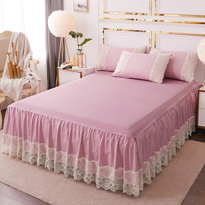 Pink grøn prinsesse seng nederdel blonder piger madrasbetræk dobbelt enkelt dronning hjem tekstil dekorativt kaffe sengetøj 150*200cm: Dousha / 180 by 220cm 3 stk