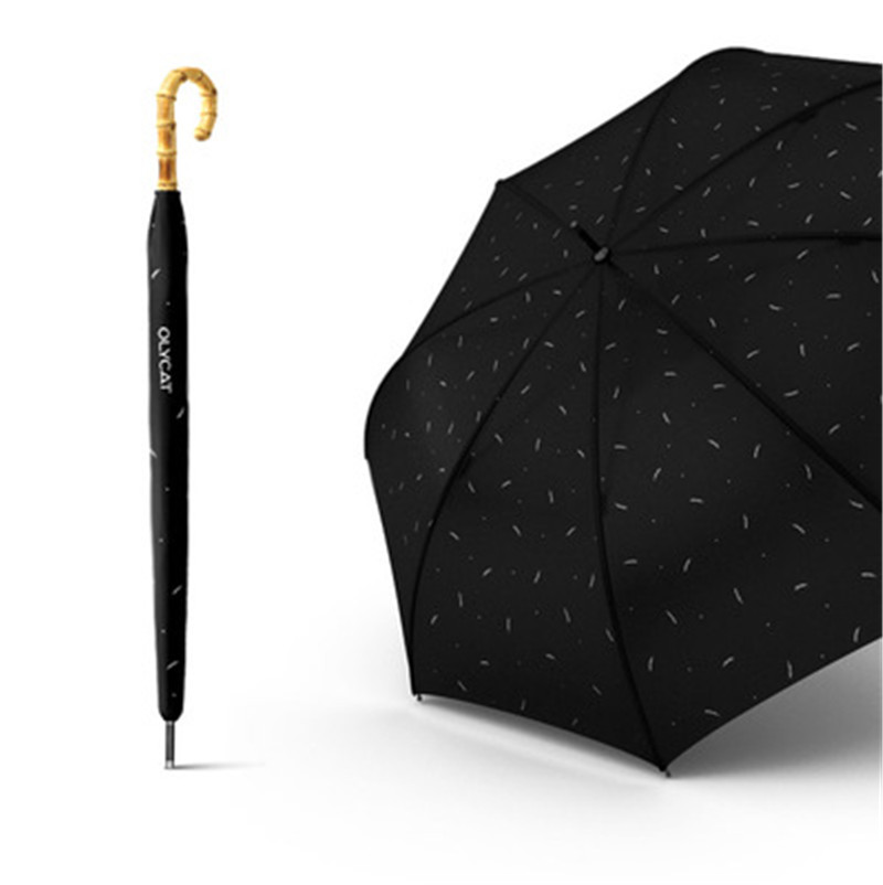 Olycat bambusrør langt træbøjet håndtag vindtæt og uv -bevis store solrige og regnfulde paraplyer til paraply