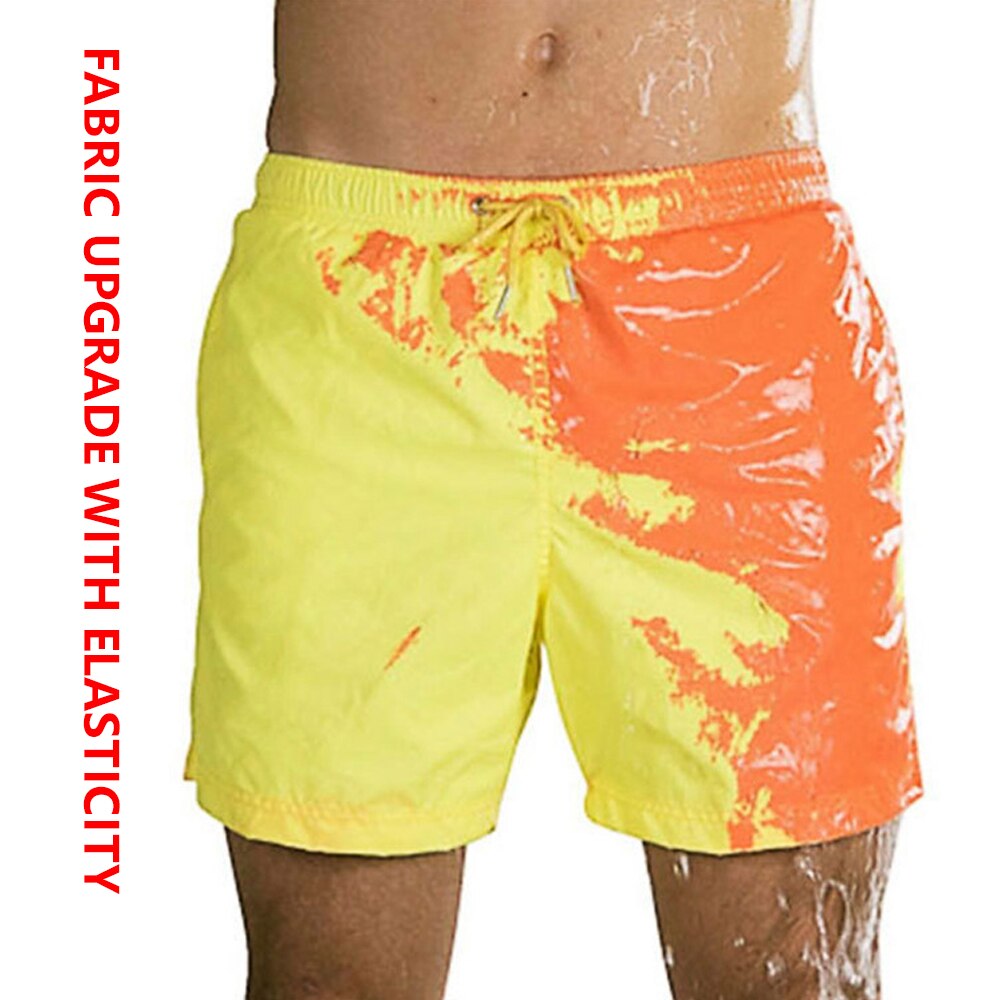 Men Magic Color Changing Swim Trunks Water Discoloration Surf Beach Board Rhombus Plaid Shorts Quick Dry Sport Pants